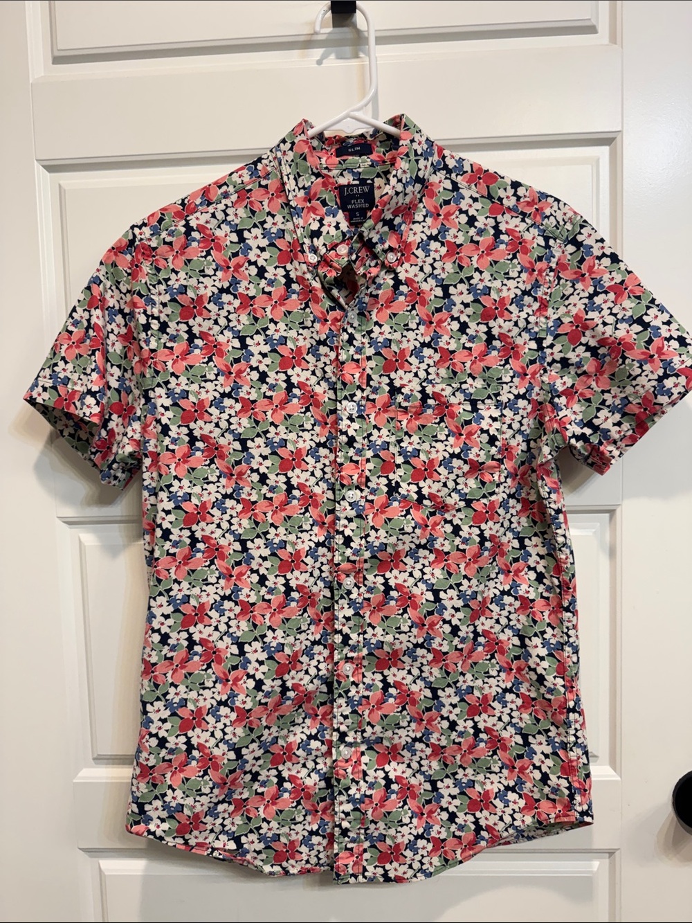 J. Crew Men's Short-Sleeve Floral Button-Down Shirt - Coral, Navy, White